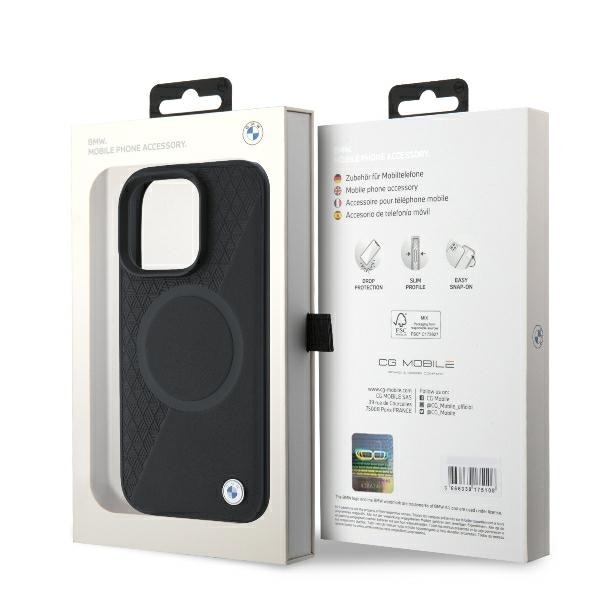 BMW Signature Leather Half Textured & Circle MagSafe-etui til iPhone 16 Pro - sort