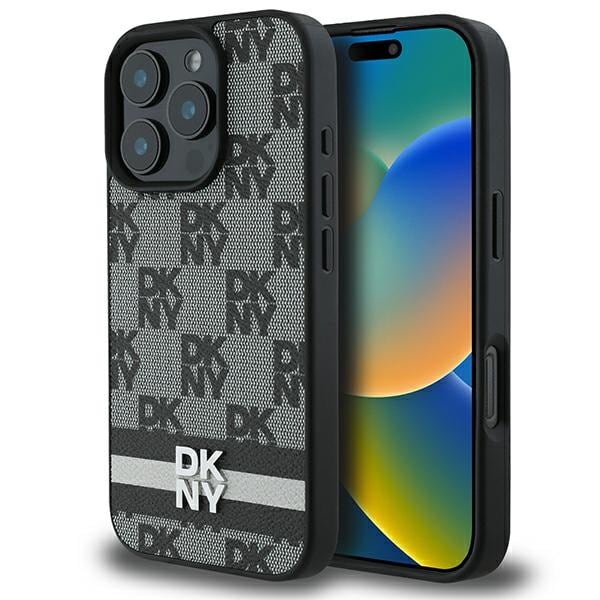 DKNY Ternet mønster & trykte striber Etui til iPhone 16 Pro - Sort