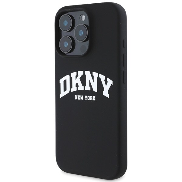 DKNY MagSafe-etui i silikone med hvidt trykt logo til iPhone 16 Pro Max - Sort