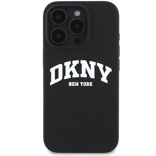 DKNY MagSafe-etui i silikone med hvidt trykt logo til iPhone 16 Pro Max - Sort