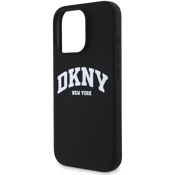 DKNY MagSafe-etui i silikone med hvidt trykt logo til iPhone 16 Pro Max - Sort