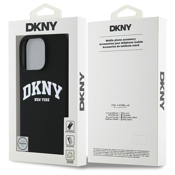 DKNY MagSafe-etui i silikone med hvidt trykt logo til iPhone 16 Pro Max - Sort