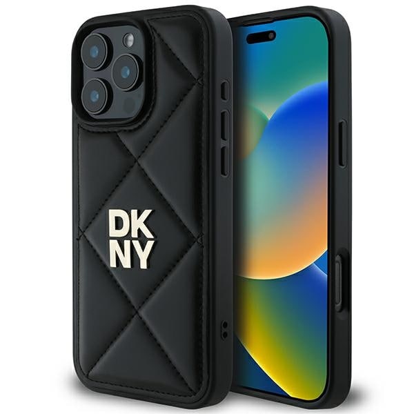 DKNY Quilted Stack Logo iPhone 16 Pro taske - sort