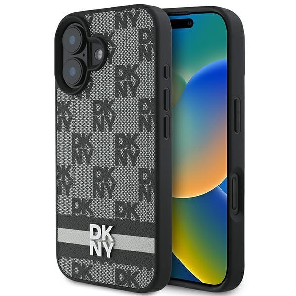 DKNY Ternet mønster & trykte striber iPhone 16 Etui - Sort