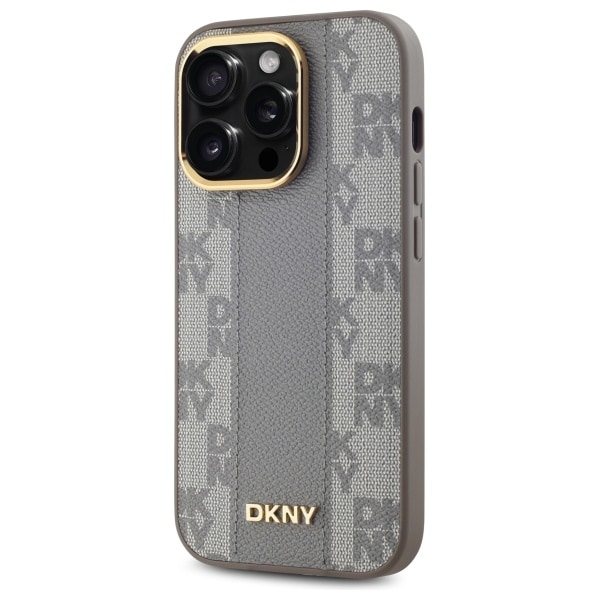 DKNY læder ternet mono-mønster MagSafe iPhone 14 Pro taske - Beige
