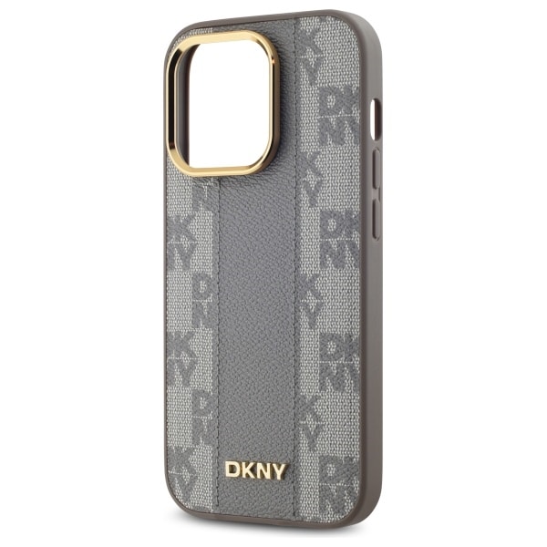 DKNY læder ternet mono-mønster MagSafe iPhone 14 Pro taske - Beige