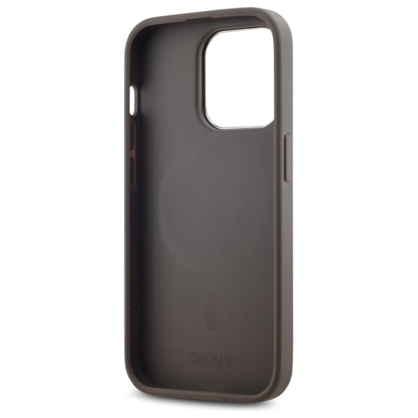 DKNY læder ternet mono-mønster MagSafe iPhone 14 Pro taske - Beige