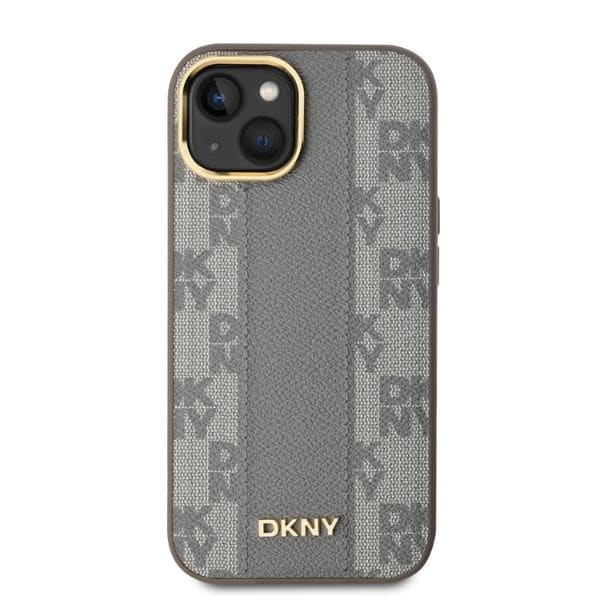DKNY MagSafe iPhone 14-etui i ternet læder med ensfarvet mønster - Beige
