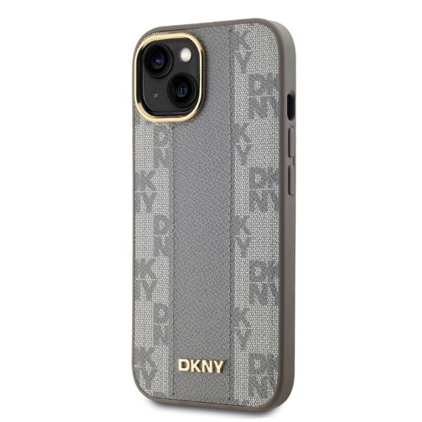 DKNY MagSafe iPhone 14-etui i ternet læder med ensfarvet mønster - Beige