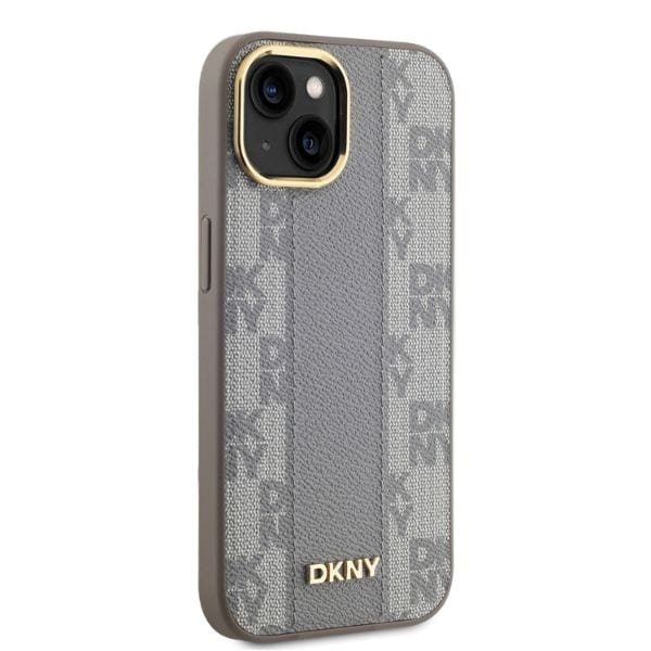 DKNY MagSafe iPhone 14-etui i ternet læder med ensfarvet mønster - Beige
