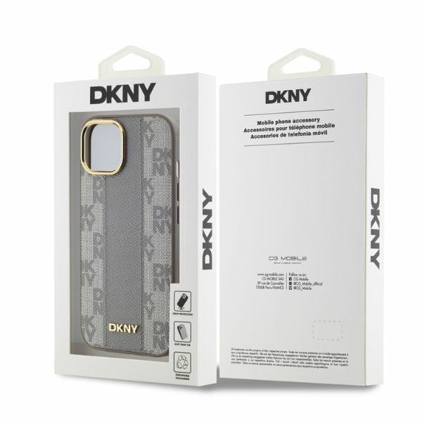 DKNY MagSafe iPhone 14-etui i ternet læder med ensfarvet mønster - Beige