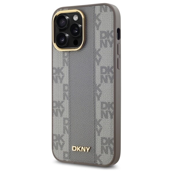 DKNY Læder Ternet Mono Mønster MagSafe iPhone 14 Pro Max Taske - Beige