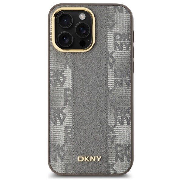 DKNY Læder Ternet Mono Mønster MagSafe iPhone 14 Pro Max Taske - Beige