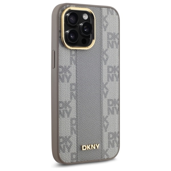 DKNY Læder Ternet Mono Mønster MagSafe iPhone 14 Pro Max Taske - Beige