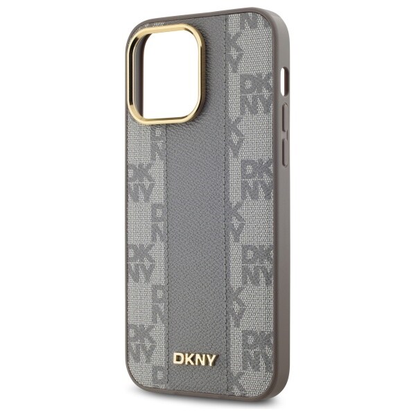 DKNY Læder Ternet Mono Mønster MagSafe iPhone 14 Pro Max Taske - Beige