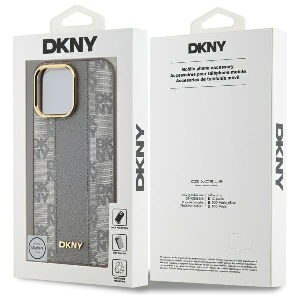 DKNY Læder Ternet Mono Mønster MagSafe iPhone 14 Pro Max Taske - Beige