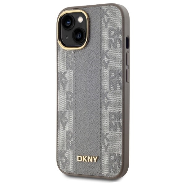 DKNY MagSafe iPhone 15 Plus-etui i ternet læder med ensfarvet mønster - Beige
