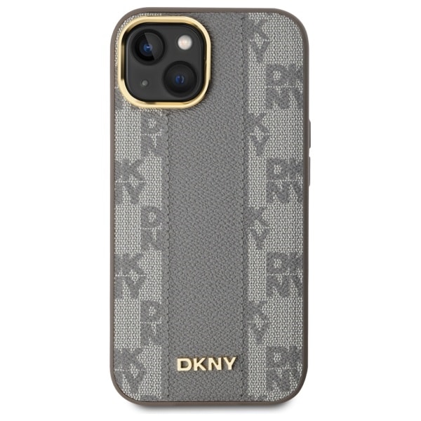 DKNY MagSafe iPhone 15 Plus-etui i ternet læder med ensfarvet mønster - Beige