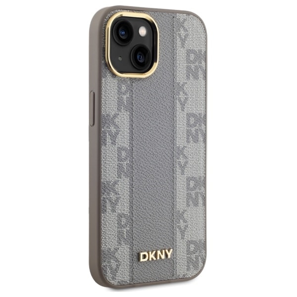 DKNY MagSafe iPhone 15 Plus-etui i ternet læder med ensfarvet mønster - Beige