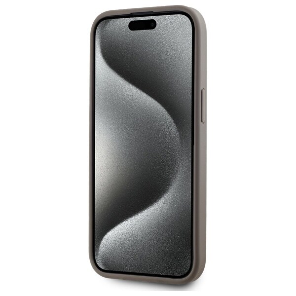 DKNY MagSafe iPhone 15 Plus-etui i ternet læder med ensfarvet mønster - Beige
