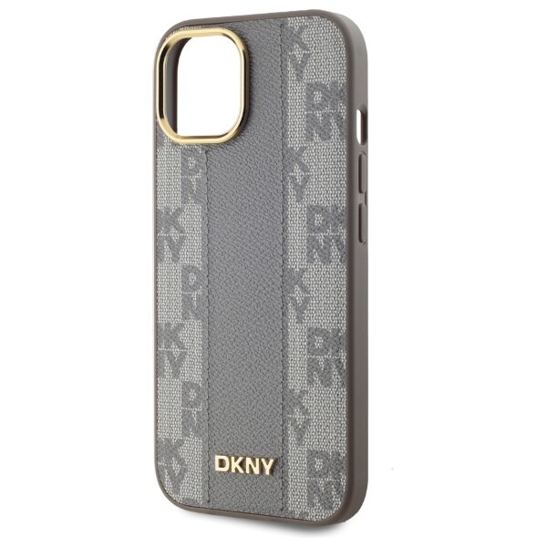 DKNY MagSafe iPhone 15 Plus-etui i ternet læder med ensfarvet mønster - Beige