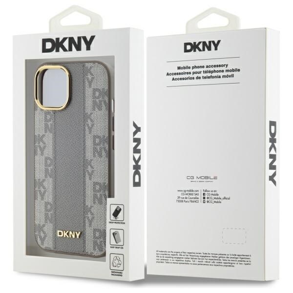 DKNY MagSafe iPhone 15 Plus-etui i ternet læder med ensfarvet mønster - Beige