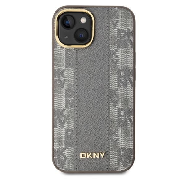 DKNY MagSafe iPhone 15-etui i ternet læder med ensfarvet mønster - Beige