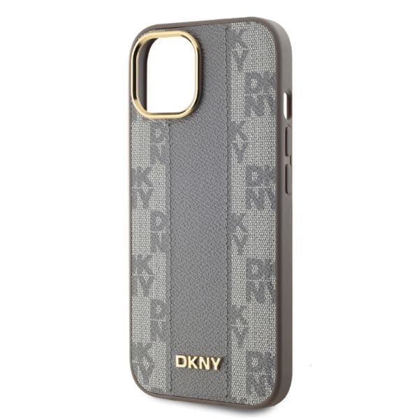 DKNY MagSafe iPhone 15-etui i ternet læder med ensfarvet mønster - Beige
