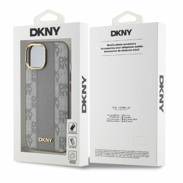 DKNY MagSafe iPhone 15-etui i ternet læder med ensfarvet mønster - Beige