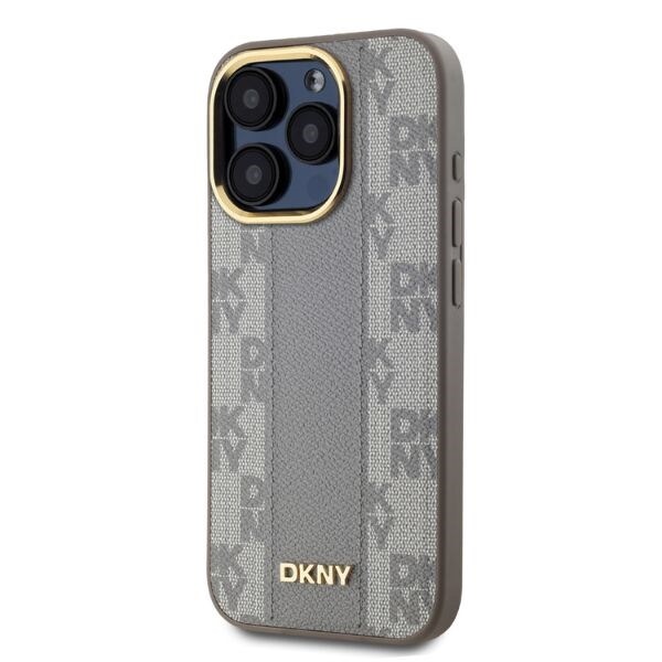 DKNY Læder Ternet Mono Mønster MagSafe iPhone 15 Pro Max Taske - Beige