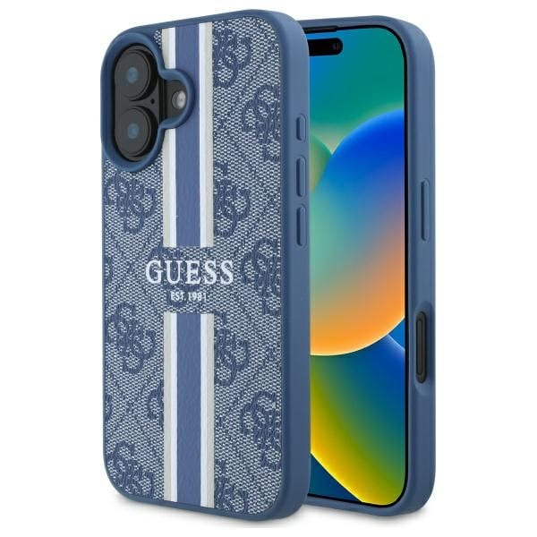 Guess 4G Printed Stripes MagSafe-etui til iPhone 16 - blå
