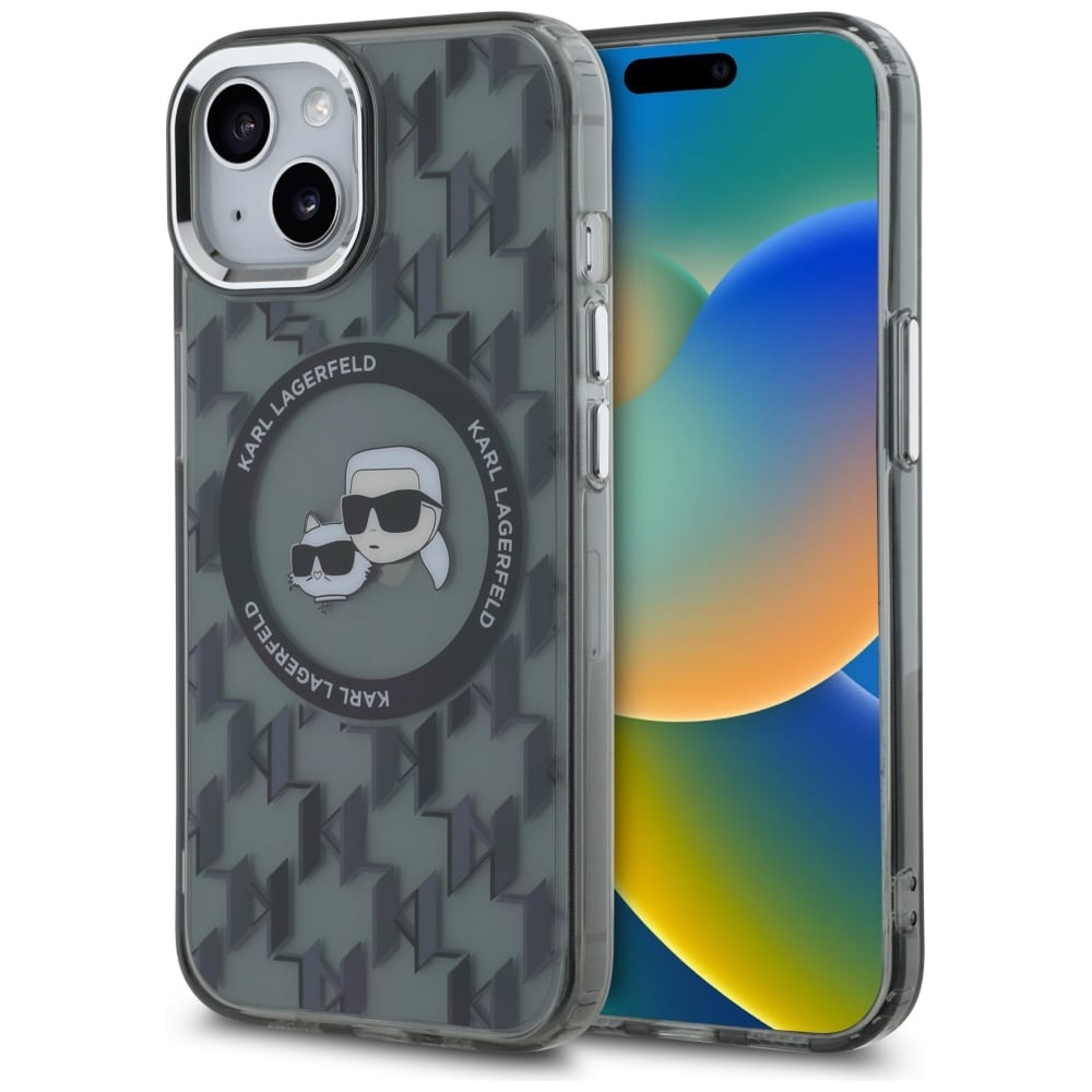 Karl Lagerfeld IML Monogram Karl & Choupette Head MagSafe iPhone 15 taske - Sort