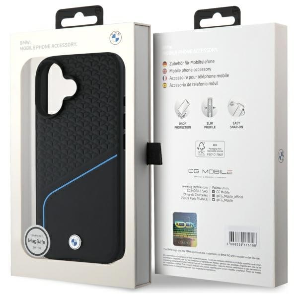 BMW Sign Leather Textured And Line MagSafe iPhone 16 Etui - Sort