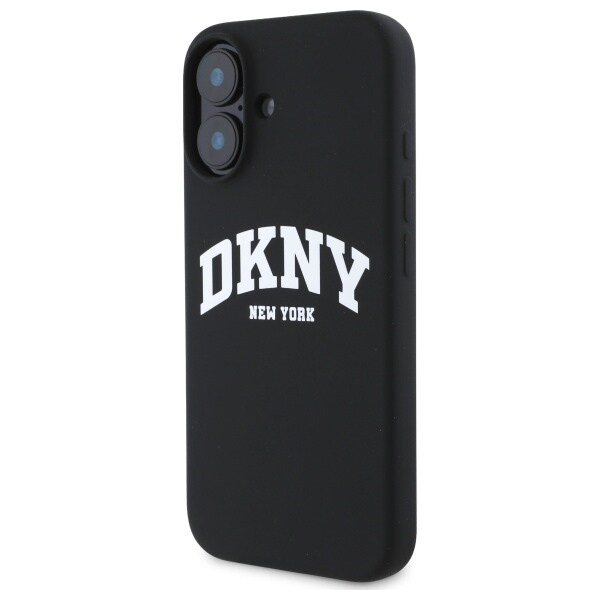 DKNY Silicone White Printed Logo MagSafe iPhone 16 Etui - Sort