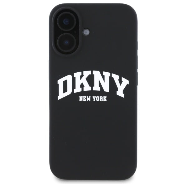 DKNY Silicone White Printed Logo MagSafe iPhone 16 Etui - Sort