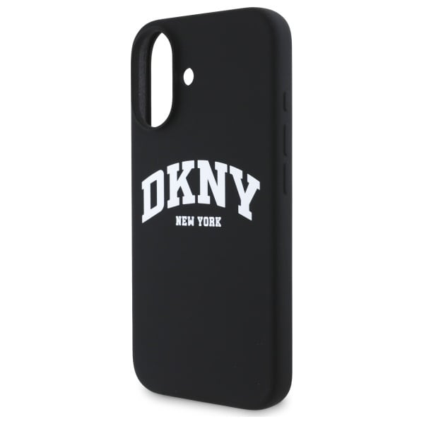 DKNY Silicone White Printed Logo MagSafe iPhone 16 Etui - Sort