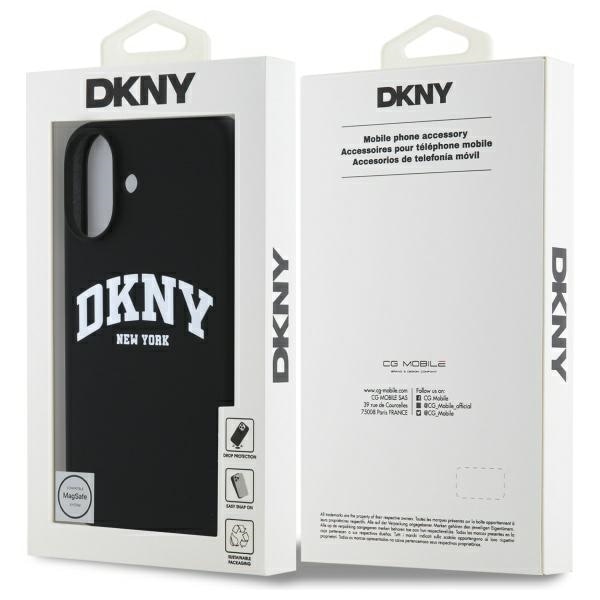 DKNY Silicone White Printed Logo MagSafe iPhone 16 Etui - Sort