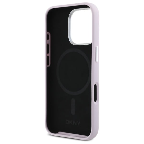 DKNY Liquid Silicone Small Metal Logo MagSafe iPhone 16 Pro Max-etui - Pink