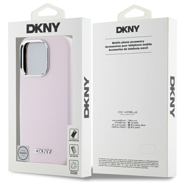 DKNY Liquid Silicone Small Metal Logo MagSafe iPhone 16 Pro Max-etui - Pink