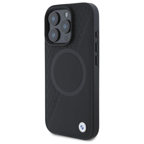 BMW Sign læder halvtekstureret og cirkel MagSafe-etui til iPhone 16 Pro Max - sort