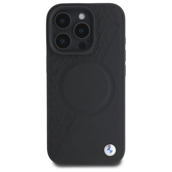 BMW Sign læder halvtekstureret og cirkel MagSafe-etui til iPhone 16 Pro Max - sort