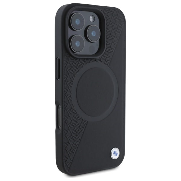 BMW Sign læder halvtekstureret og cirkel MagSafe-etui til iPhone 16 Pro Max - sort