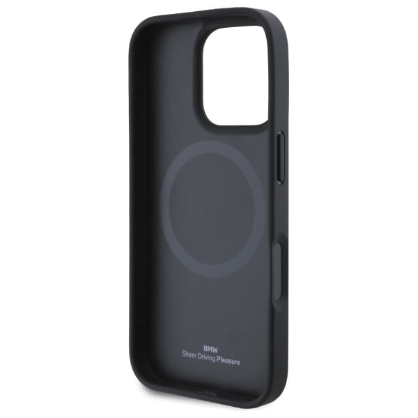 BMW Sign læder halvtekstureret og cirkel MagSafe-etui til iPhone 16 Pro Max - sort