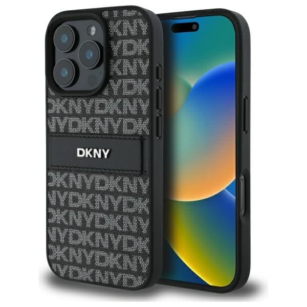 DKNY Texture Pattern Tonal Stripe iPhone 16 Pro-etui - Sort