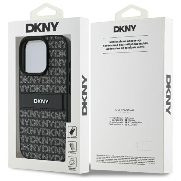 DKNY Texture Pattern Tonal Stripe iPhone 16 Pro-etui - Sort