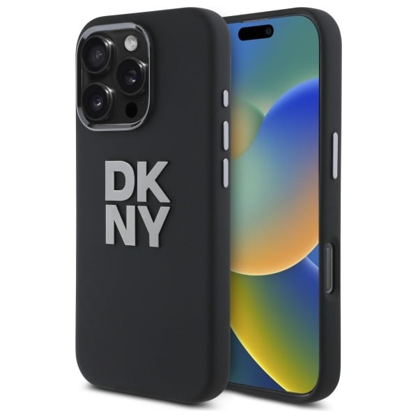 DKNY Liquid Silicone Metal Logo iPhone 16 Pro-etui - Sort
