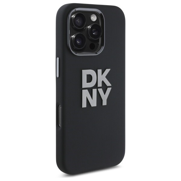 DKNY Liquid Silicone Metal Logo iPhone 16 Pro-etui - Sort