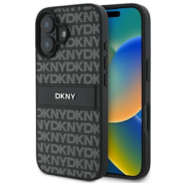 DKNY Texture Pattern Tonal Stripe iPhone 16 Etui - Sort