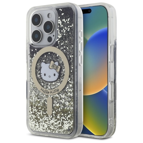 Hello Kitty Liquid Glitter Fever MagSafe iPhone 16 Pro-etui - Guld