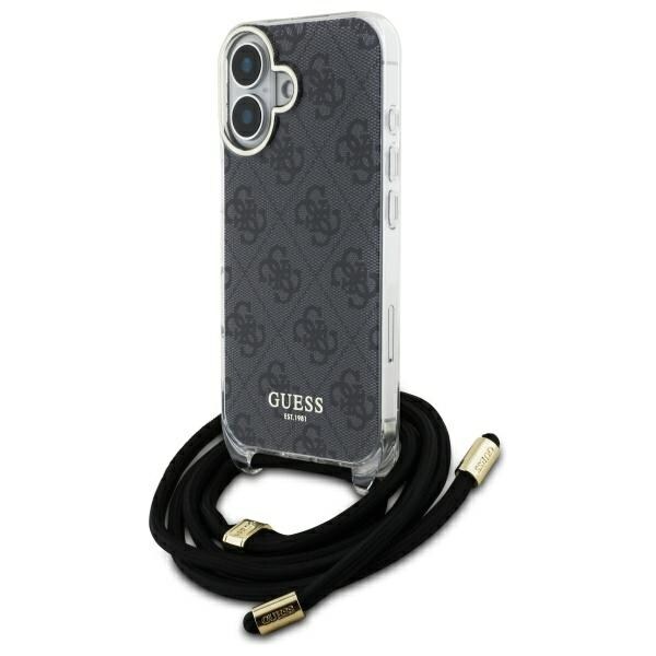 Guess Crossbody Cord 4G Print Case til iPhone 16 - Sort